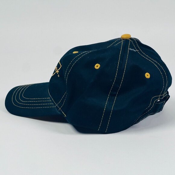 Vintage Budweiser Beer Logo Navy Blue Cap Gold Stitch Adjustable Hat  Barware - Picture 2 of 6